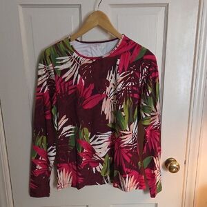 Lands' End Pink and Green Floral Long Sleeve Top